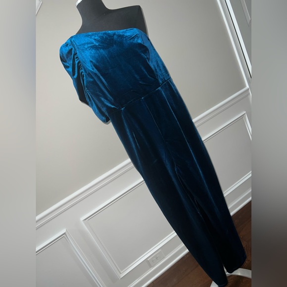 ONE SHOULDER VELVET RUCHED STRAIGHT LEG JUMPSUIT - Picture 2 of 6